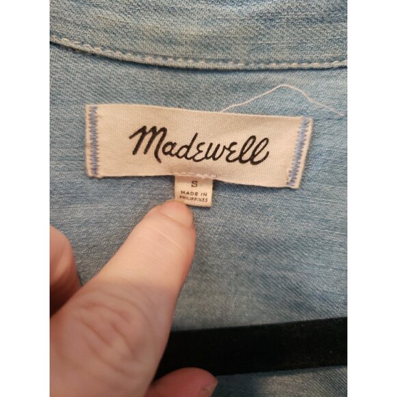Madewell Shirt Dress Chambray Courier Blue  S Short Sleeve Button Cotton Linen - Picture 6 of 10